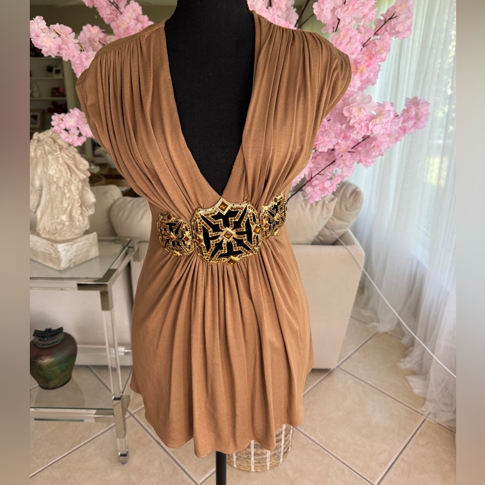 Sky Brand Cognac embellished top size small